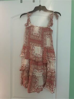 American Eagle Outfitters Cream and Red Patchwork Mini Dress